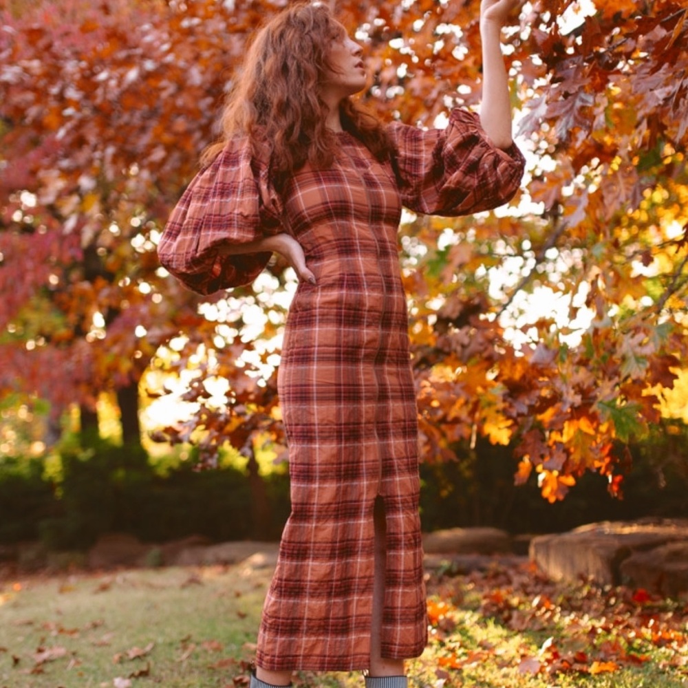 ASOS WHITE orange check zip front midi dress